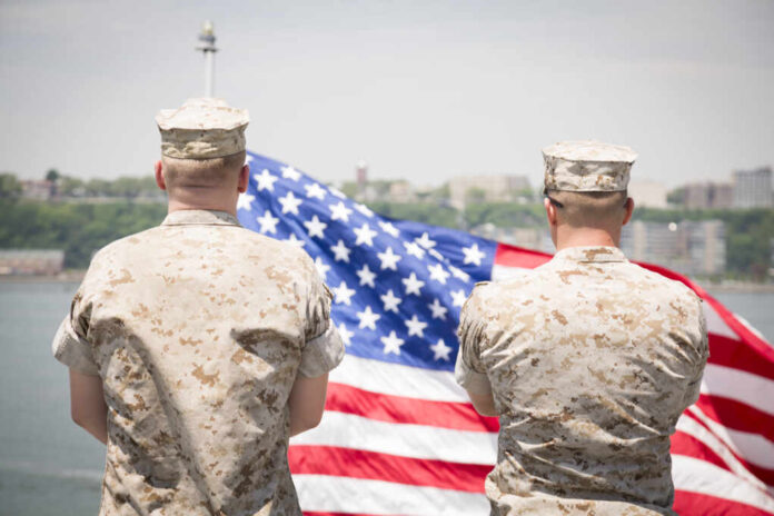 New,York,May,26,2016:,Two,Us,Marines,Stand,Near