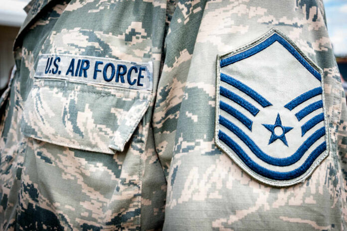 Detail,Of,United,States,Air,Force,Soldier's,Uniform,With,Emblem