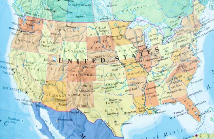 United,States,Of,America,Maps,And,Major,Cities,Around,It.