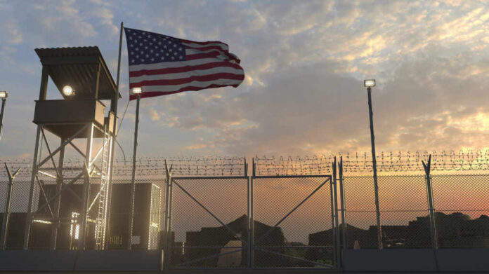 Military,Base,With,Waving,Flag,3d,3d,Rendering