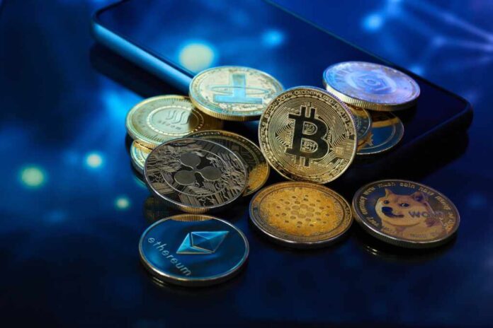 Several,Golden,Cryptocurrencies,Highlighting,The,Bitcoin,Coin,With,Graphics,In