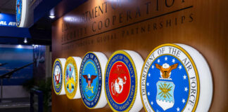 Display of military seals representing various branches of the U.S. Department of Defense