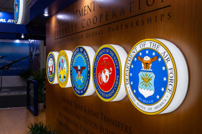 Display of military seals representing various branches of the U.S. Department of Defense