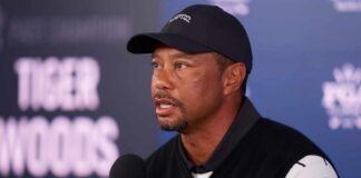 Tiger Woods speaking at a press conference