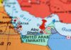Map highlighting Abu Dhabi in the United Arab Emirates with a red location pin