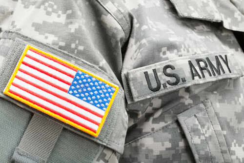 Close-up of a U.S. Army uniform with an American flag patch