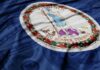Virginia state flag featuring a central emblem on a blue background
