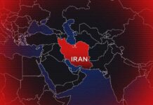 Map of the Middle East with Iran highlighted in red