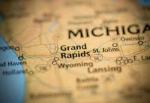 Democratic RIFT: Online Star Divides Michigan Campaign Close-up of a map showing Grand Rapids and surrounding areas in Michigan