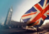British flag waving in front of Big Ben in London