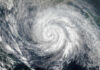 Satellite image of a hurricane swirling over the ocean