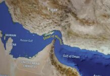 Map showing the Strait of Hormuz and surrounding countries