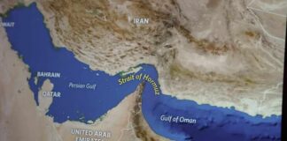 Map showing the Strait of Hormuz and surrounding countries