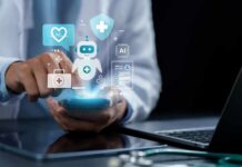 Hospitals Quietly Swap Doctors For Algorithms Healthcare professional interacting with a smartphone displaying health-related icons
