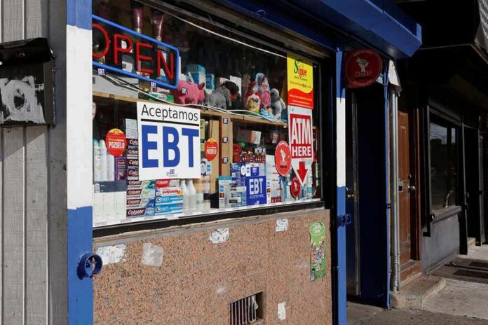 Convenience store window with EBT and ATM signs