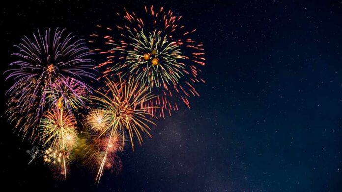 Colorful fireworks bursting in the night sky
