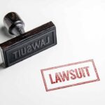 Mosque Visit Ignites Parental Uproar Rubber stamp with red lawsuit imprint on white paper