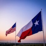 Church Hideout Clip Haunts Texas Senate Fight Texas and United States flags waving at sunset