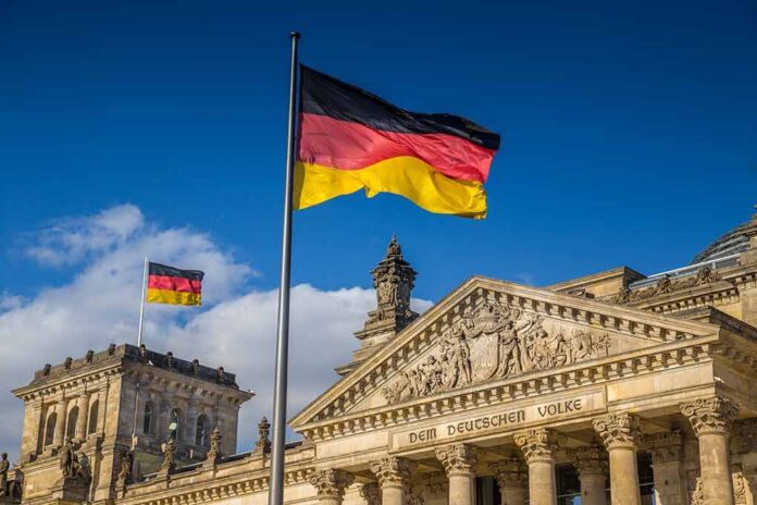 German flag flying above the Reichstag building