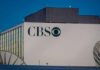 CBS building exterior with logo and satellite dishes