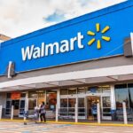 Walmart store exterior with shoppers and carts