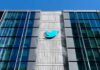 Twitter bird logo on a modern office building facade