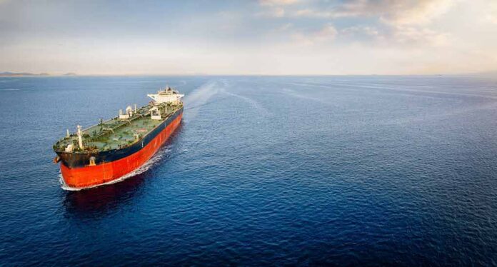 Oil tanker sailing on calm open sea