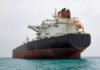 Large oil tanker anchored in calm sea