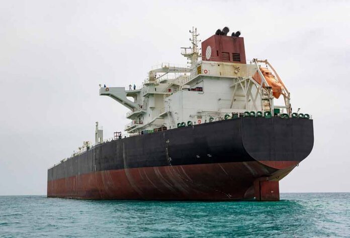 Large oil tanker anchored in calm sea