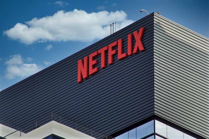 Netflix logo on modern office building exterior